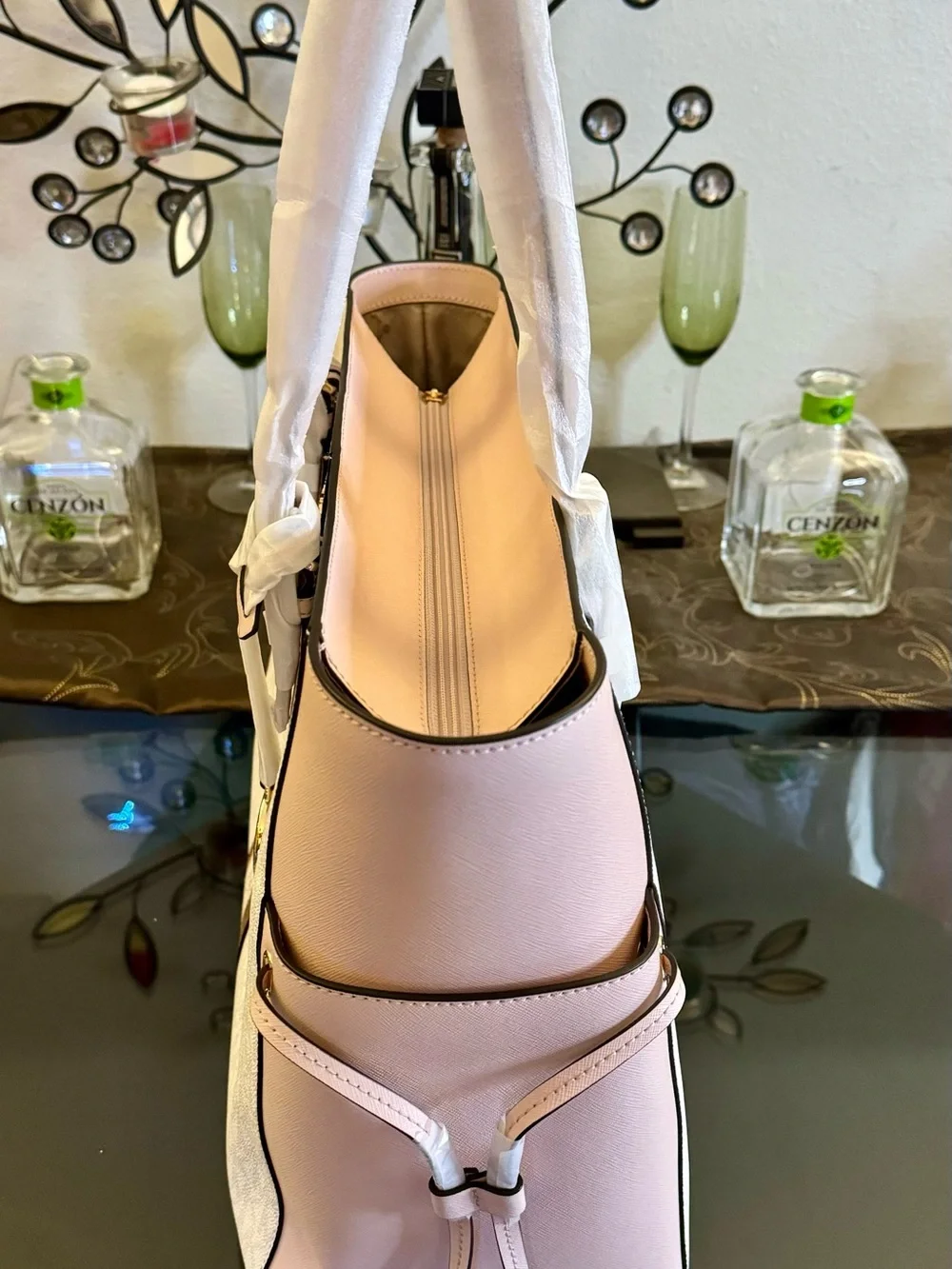 Michael Kors Cream and Brown Logo Wristlet and Clutch Set